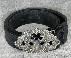 Silver Creek Leather Western Belt Size 40 Black Tooled Deer Stag Buckle USA Made